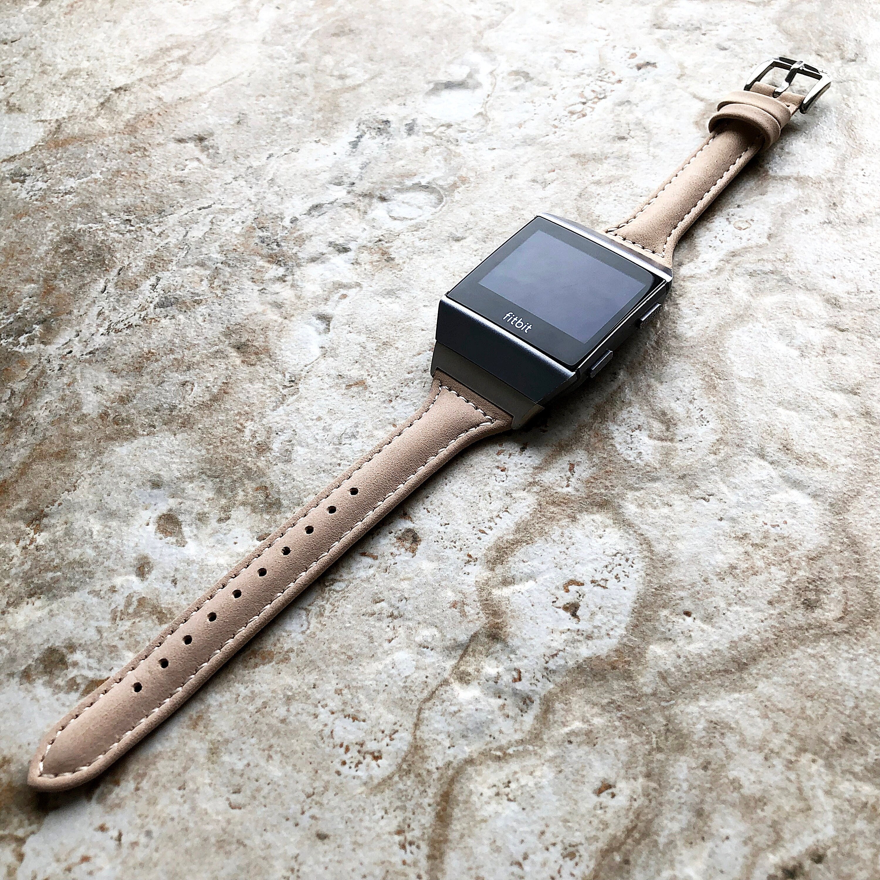 Fitbit Ionic Beige Modern Slim Elegant Soft Leather Band Strap Bracelet for Smartwatch Quick Release Adapters in Silver Rose Gold Black